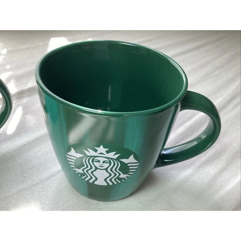 Starbucks Coffee Mugs 12oz 2022‎ Green Brush Stroke Marble-Set of 2 Mugs Mermaid